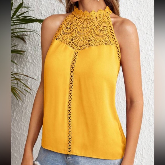 Elegant Classic Sheer Mesh Lace Halter Top Blouse Shirt Pink - Picture 11 of 12